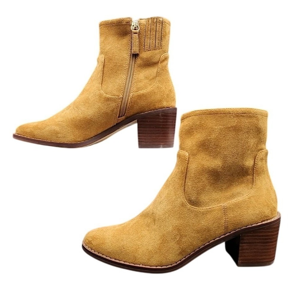 J.Crew BU522 Ankle Bootie Golden Mustard Women Size 8‎ Suede Block Heel Zip Boot